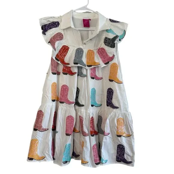 Queen of Sparkles Ruffle Cowboy Boot Dress White - Picture 5 of 10